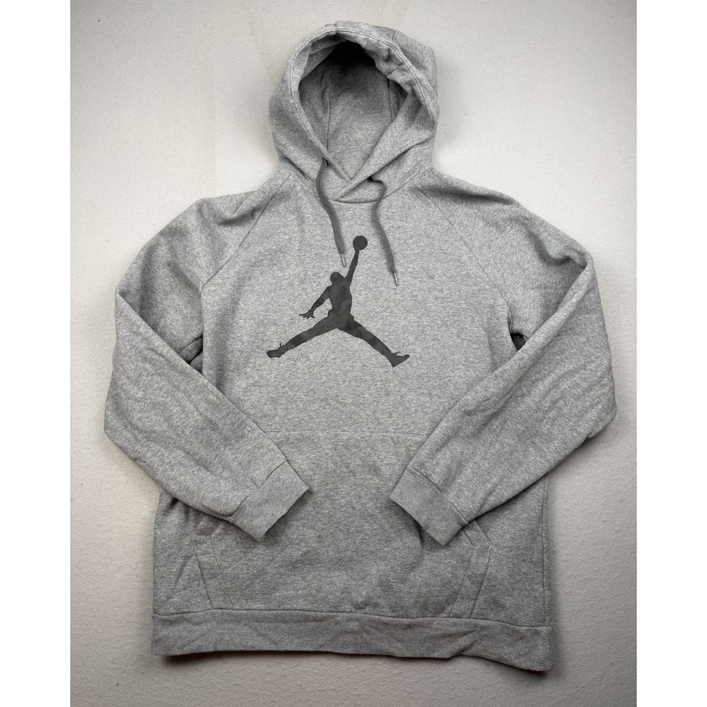 Nike Jordan Jumpman Logo Fleece Hoodie Sweatshirt Hooded Mens Sz Large Gray